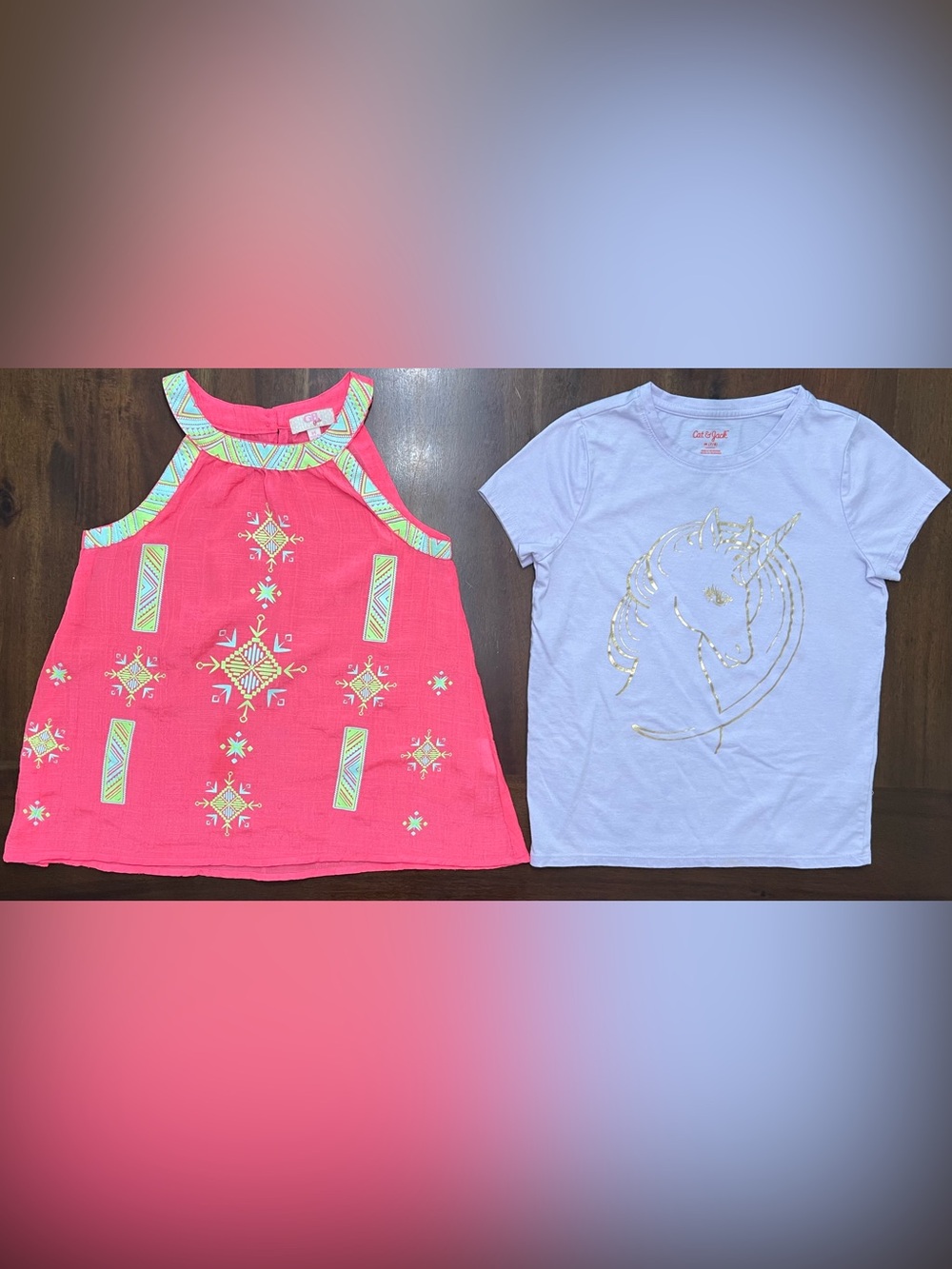 2 FOR 1: Cat & Jack Unicorn Top AND GB Girls Pink Top! Size Girls Medium.🦄💖